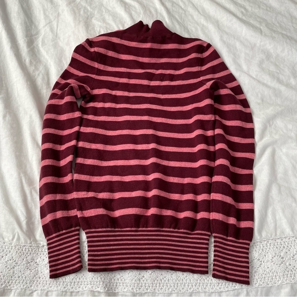Stella Mccartney Size 36/Us 4 Mock Turtleneck Sweater Maroon Striped 100% Wool View 5